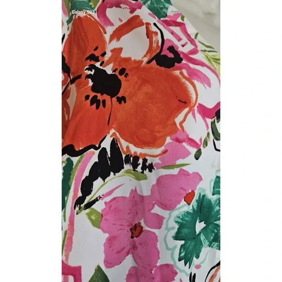 NWOT Entro Satin Kimono Sleeve Floral Button V Neck Blouse Top Womens S/M Resort - Picture 4 of 9